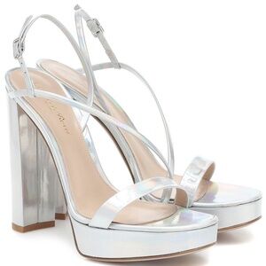 GIANVITO ROSSI Kimberly Platform Silver Leather Slingback Sandals